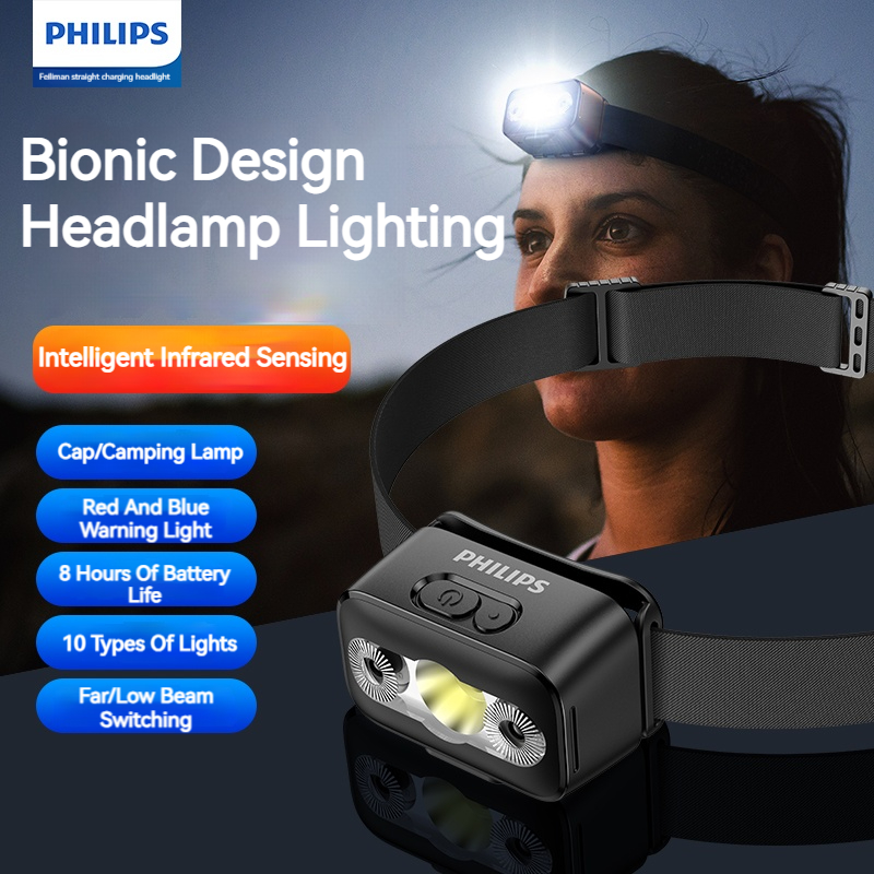 Outdoor Adventure Camp - フィリップス LED ヘッドランプ センサーヘッド 懐中電灯 10種類の照明