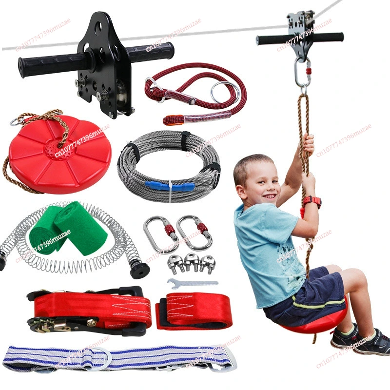 Outdoor Adventure Ziplines & Waterfall - キッズジップラインキット スチールケーブル ハンドヘルドプーリー スイングシート付き DIY 屋外裏庭アクティビティ遊具