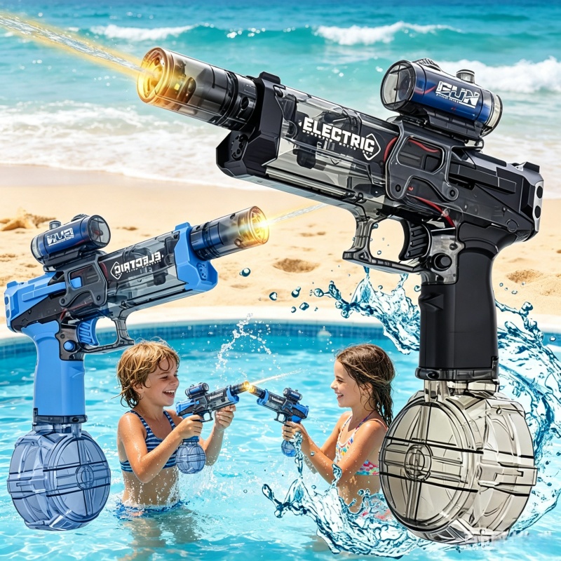 Outdoor Adventure Games - 子供連続発射電動水鉄砲フラッシュライト自動水ブラスター夏の屋外射撃ゲームおもちゃ子供のためのギフト