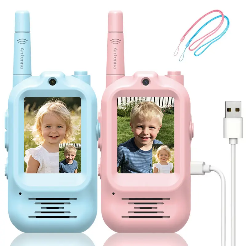 Outdoor Adventure Video - 2個セット 子供用ビデオトランシーバー 充電式 室内・屋外用おもちゃ 2画面 ワンクリック通話