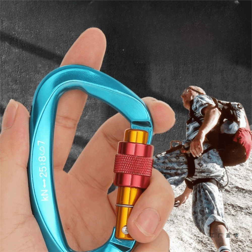 Carabiner Locking D - D型25KNクライミングカラビナ アルミ合金製 耐摩耗性 ハンモック ロッククリップ 滑り止め