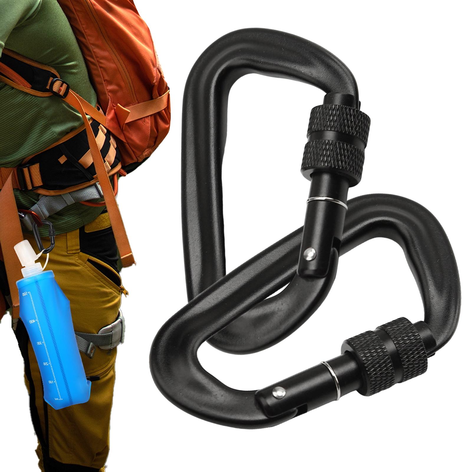 Carabiner Locking D - 2個入り カラビナクリップ ヘビーデューティー アルミ合金 キャンプ用キーホルダー クリップフック