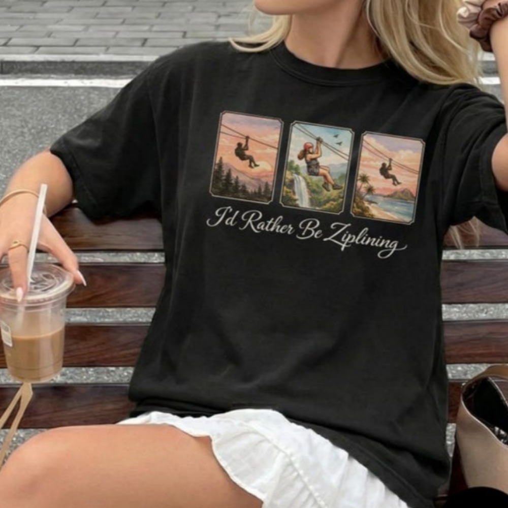 Outdoor Adventure Ziplines & Waterfall - I'd Rather Be Ziplining Tシャツ アドベンチャー