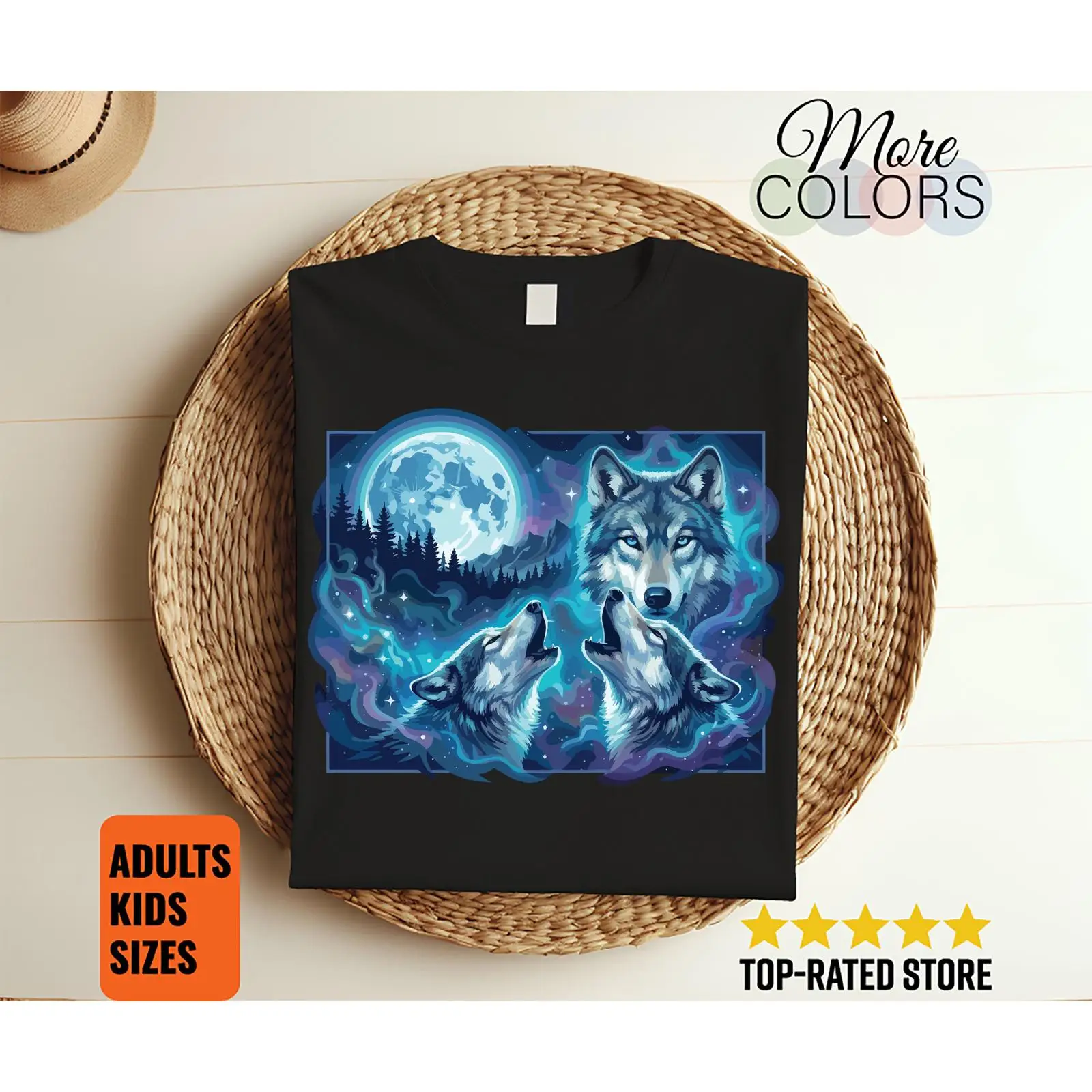 Outdoor Adventure At - 月に向かって吠える狼 Tシャツ 野生動物 自然愛好家 森の動物 アート