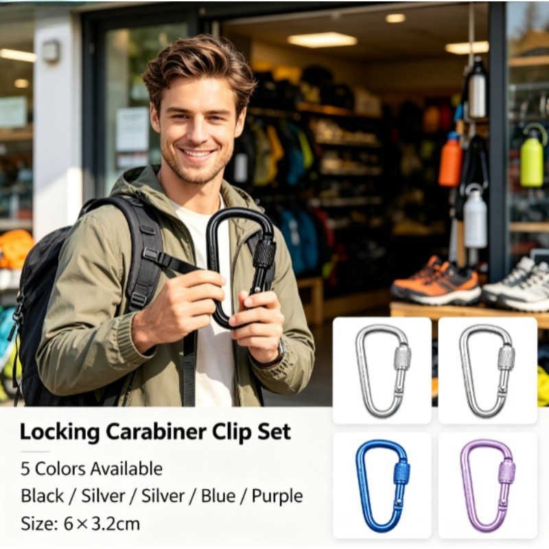 Carabiner Locking D - アルミニウム合金D型ロックカラビナ、No.6アウトドアクイックフック、安全キーホルダーバックパックバックル、風ロープファスナー