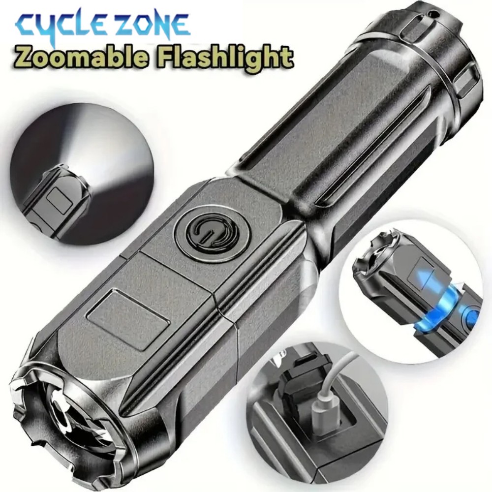 Outdoor Adventure Hunt - ポータブルLED懐中電灯 USB充電式懐中電灯 ズーム機能付きトーチ ハンドヘルド照明 ワークランプ アウトドア