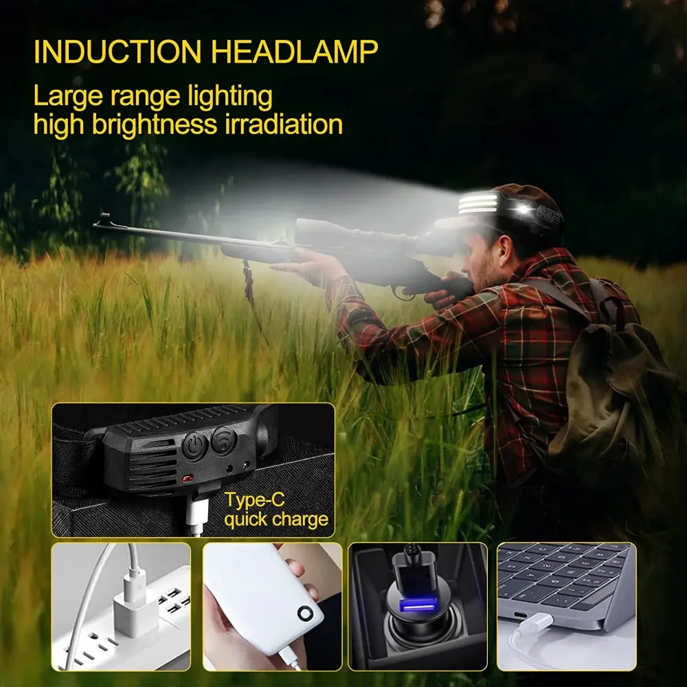充電式 COB LED 誘導ヘッドランプ内蔵バッテリー 10 - Outdoor Adventure Camp のレビューと価格