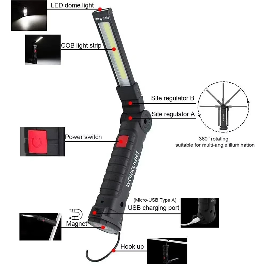 ポータブル LED 懐中電灯 磁気フック付き 屋外修理作業灯 - Outdoor Adventurer のレビューと価格