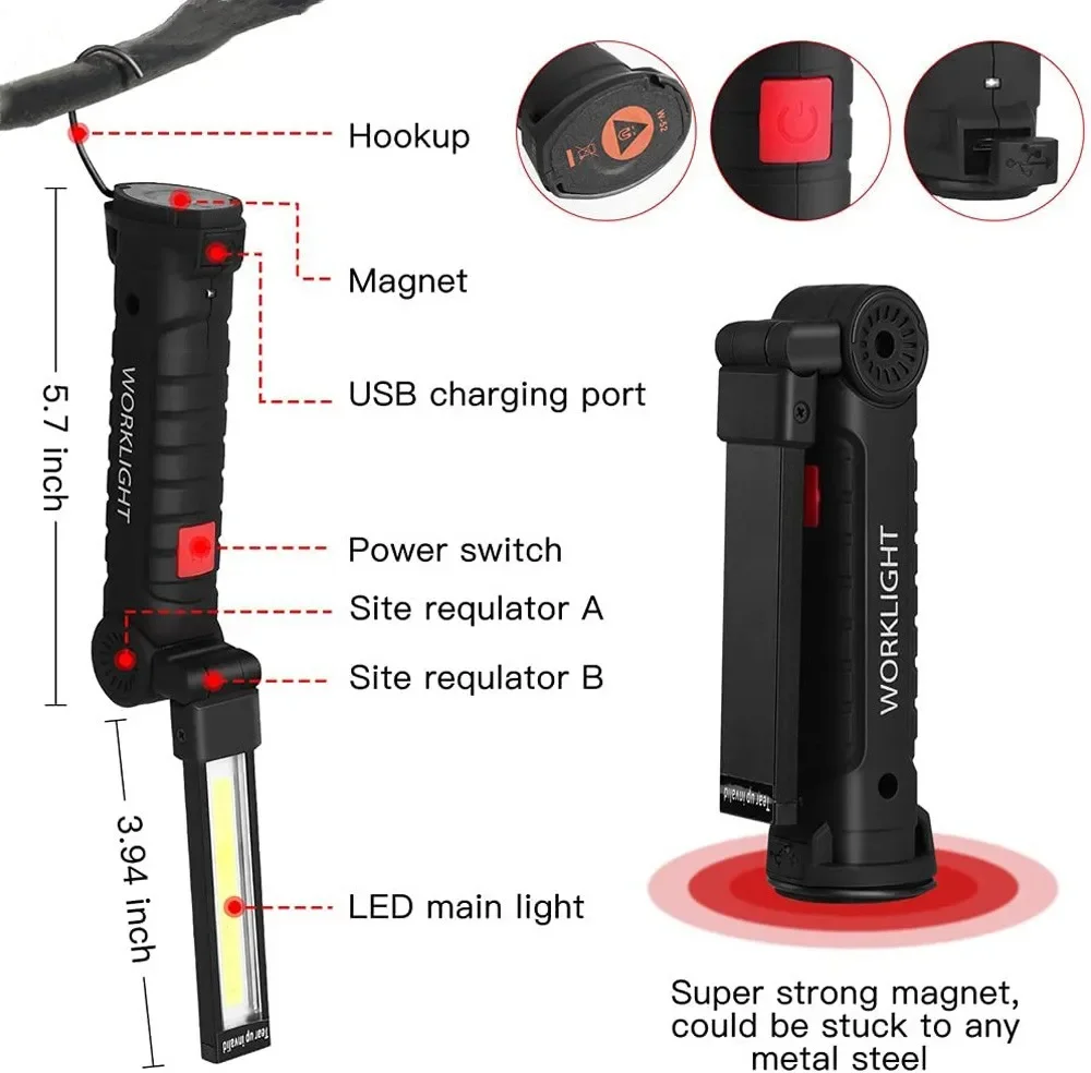 ポータブル COB LED 懐中電灯 USB 充電式ワークラ - Outdoor Adventurer のレビューと価格