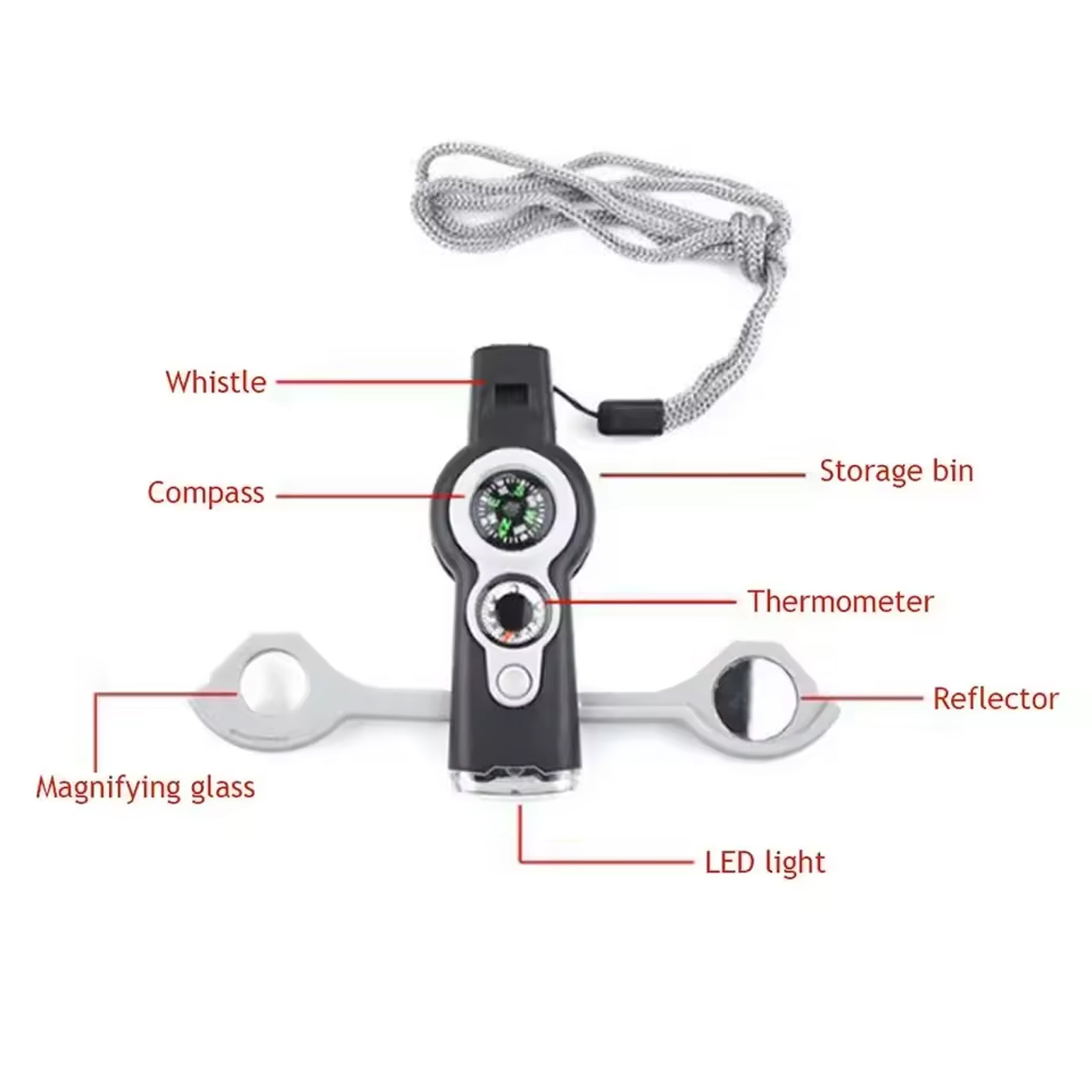 7-in-1 サバイバルホイッスル LEDライト温度計付き  - Outdoor Adventure Show のレビューと価格