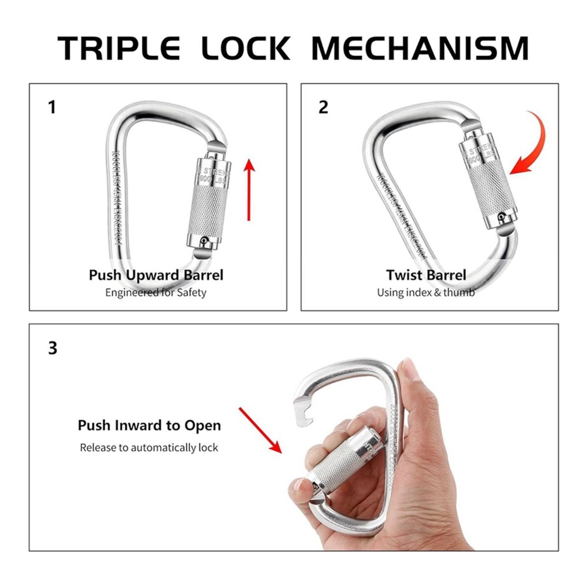(A99Z) 45kNオートロックカラビナ D型トリプルロッ - Carabiner Locking D のレビューと価格