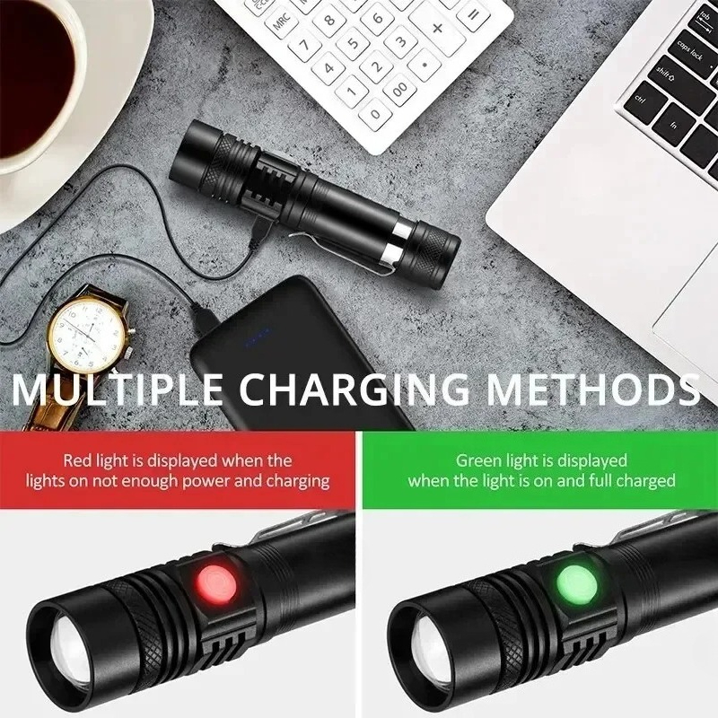 T6 LED 充電式懐中電灯、18650 ズーム可能なトーチ - Outdoor Adventure Hunt のレビューと価格